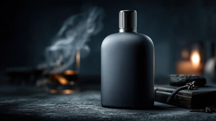 A sleek matte black bottle of high-end barbershop cream, radiating modern masculinity and refined sophistication &mdash; premium men's cosmetics designed for barbershop salons.