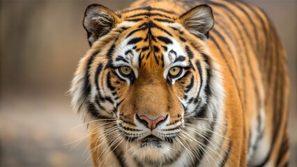 Naklejka premium Native Tiger Photos concept Majestic tiger with intense gaze, showcasing striking fur patterns and powerful presence.