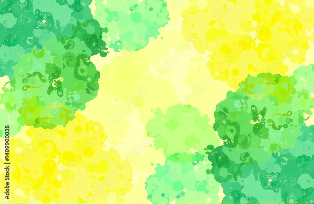 Poster a vibrant green and yellow watercolor pattern with splashes of color, perfect for an artistic design