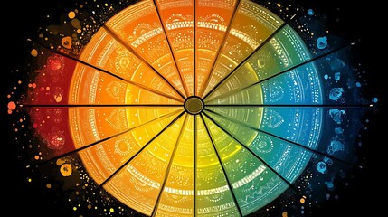 Colorful circular design with intricate details and radial segments