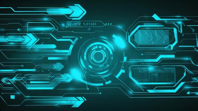 Futuristic circuit board interface display, technology, data, graphic design
