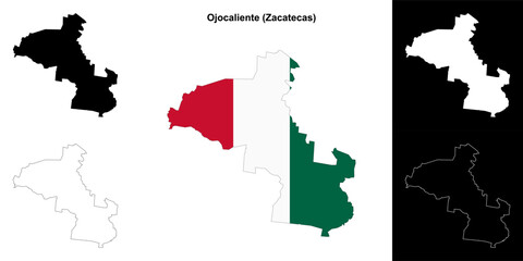 Fototapeta premium Ojocaliente municipality (Zacatecas) outline map set