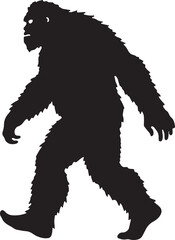 Fototapeta premium Walking Bigfoot Silhouette – Mythical Creature IllustrationSasquatch in Motion – Hand-Drawn Forest Legend ArtMonochrome Yeti Sketch – Cryptid in the Wild