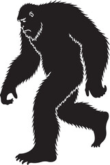 Fototapeta premium Walking Bigfoot Silhouette – Mythical Creature IllustrationSasquatch in Motion – Hand-Drawn Forest Legend ArtMonochrome Yeti Sketch – Cryptid in the Wild