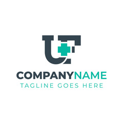 Fototapeta premium Letters UF Medical Plus Logo, for hospitals, clinics, pharmacy with UF or FU initials