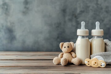 Feeding bottles with milk toy and pacifier