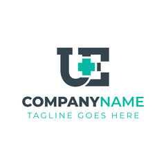 Obraz premium Letters UE Medical Plus Logo, for hospitals, clinics, pharmacy with UE or EU initials