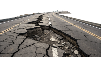 Crumbling Asphalt Road Deep Cracks and Fractured Pavement