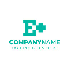 Letter E Medical Plus Logo, for hospitals, clinics, pharmacy with E initial