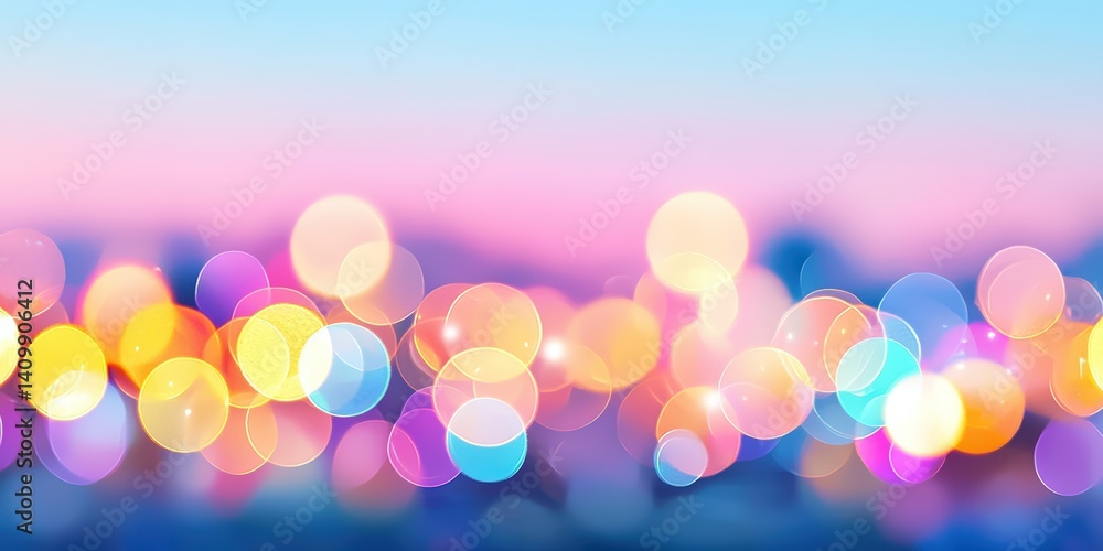 Poster a colorful bokeh effect against a soft gradient background, creating a dreamy and vibrant atmosphere