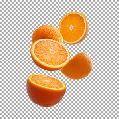 Dynamic Floating Orange Slices and Segments on transparent background, png, psd
