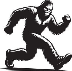 Bigfoot Yeti black and white running on a road silhouette vector design