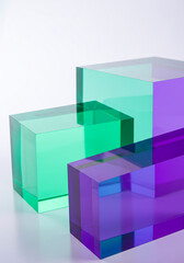 Obraz premium 緑と紫の透明キューブの抽象的な写真