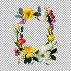 Elegant Flower Wreath with Pink, Yellow, and White Blooms on transparent background, png, psd
