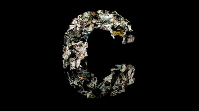 The letter C with cut up news paper isolated loop