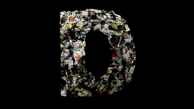 The letter D with cut up newspaper isolated loop 