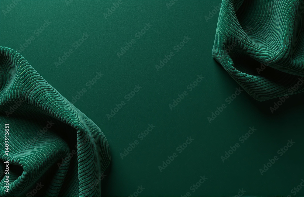 Poster elegant dark green background features corduroy texture with soft wavy folds, ideal for web banners 