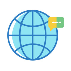 Globe with Chat Bubble Icon Representing Global Communication and Online Messaging