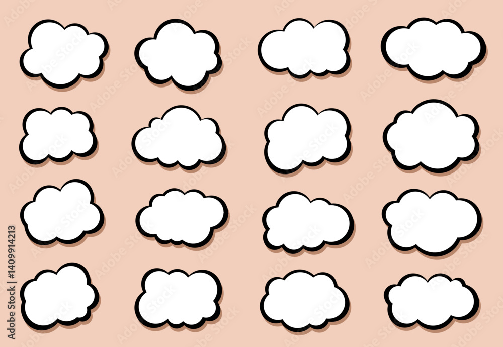 Poster set of vector speech bubble labels. cloud bubble offer design elements, chat icons