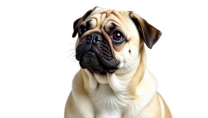 Adorable pug dog, isolated on pure white background, adorable, portrait