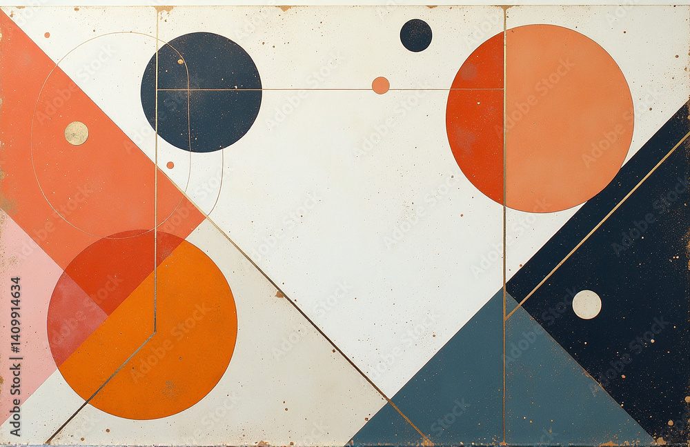 Poster geometric shapes and lines intersect on a versatile background with varying colors, textures, and me