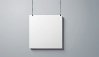 blank canvas hanging on gray wall creates minimalist and modern aesthetic