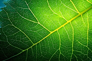Obraz premium Macro shot of green leaf with backlight veins