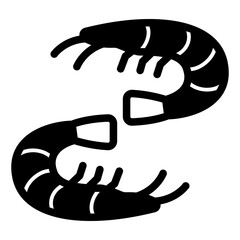 Shrimps solid icon, fishery, seafood concept. Vector graphics. Small shrimps pair sign on white background, glyph style mobile or design.