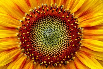 Macro shot of sunflower center pattern vivid yellow