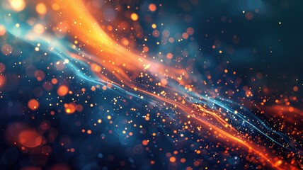 Abstract picture micro light sparkling particle represent data flow vivid flowing wave with high tech background, create digital effect scene perfect for energetic and fantasy wallpaper design. AIG53.