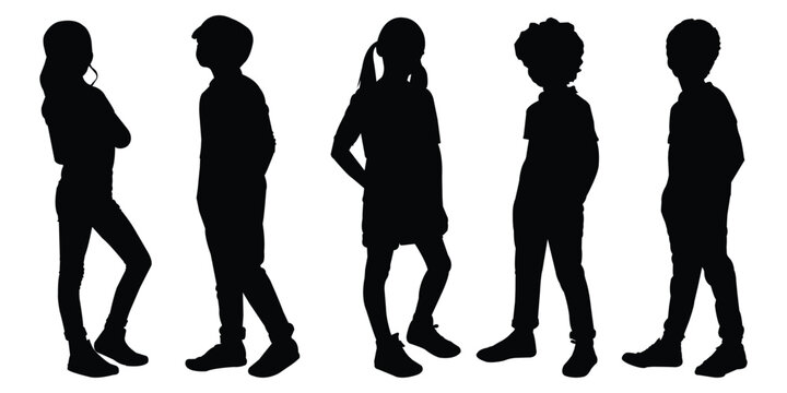 Silhouettes of Children standing vector isolated on white background