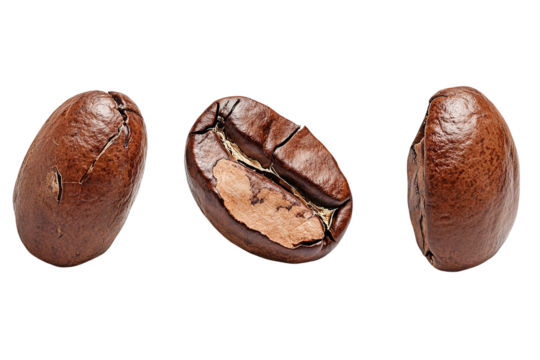 Coffee roasted bean ground fly explosion, Coffee crushed ground float pouring mix with beans. Roasted Coffee bean powder ground dust splash explosion in mid Air. Black background Isolated gold bokeh