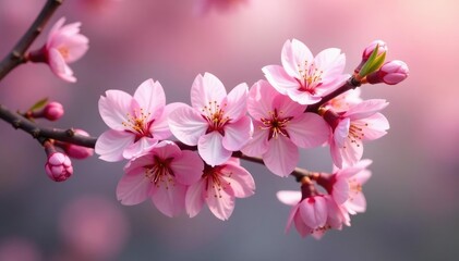 Obraz premium Delicate pink cherry blossoms, soft petals, intricate design, beautiful, art