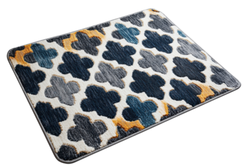 Elegant navy grey and gold area rug with a stylish quatrefoil pattern soft on transparent background