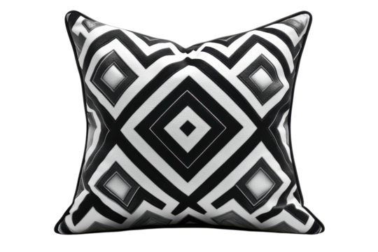 Stylish black white geometric pillow bold diamond pattern design modern on transparent background - Powered by Adobe