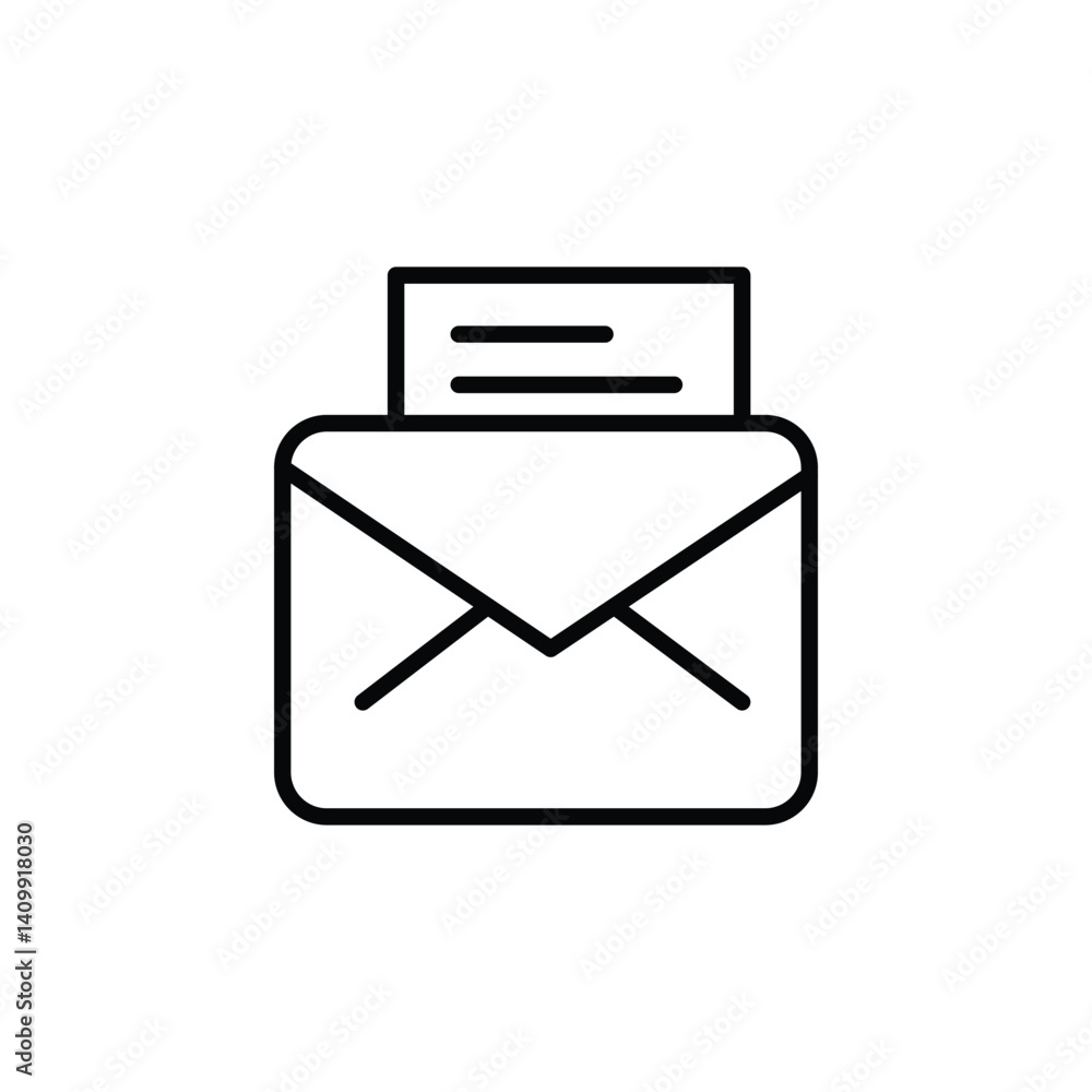 Poster simple line art illustration of an email envelope with documents. email with document line icon vect