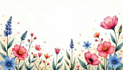 Delicate watercolor wildflowers, scattered & soft, delicate, floral