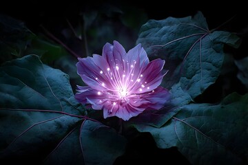 Midnight flower blooming with faint internal light