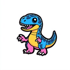 Fototapeta premium Cute Cartoon Dinosaur Illustration with Bright Colors and Playful Expression for Kids' Designs