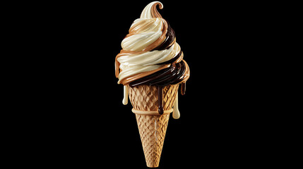 Ice cream cone with double scoop chocolate and vanilla