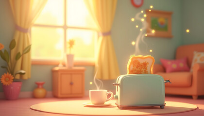 Cartoon Living Room – Cozy Morning Routine Scene