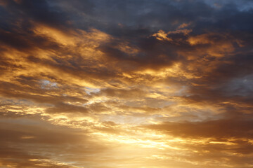 Obraz premium serene morning sky with golden and bright clouds during sunrise creates peaceful atmosphere