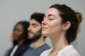 Fototapeta premium group of diverse people enjoying guided relaxation session with focus and calm
