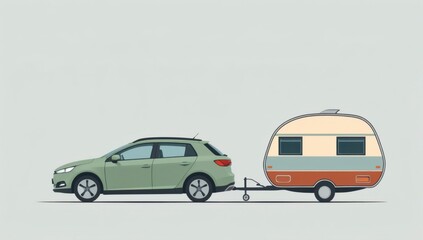 Car with Travel Trailer - Side View