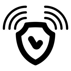 Wiireless secure connection point solid icon, data protection concept. Vector graphics. Shield, safety emblem with waves sign on white background, glyph style mobile or design.