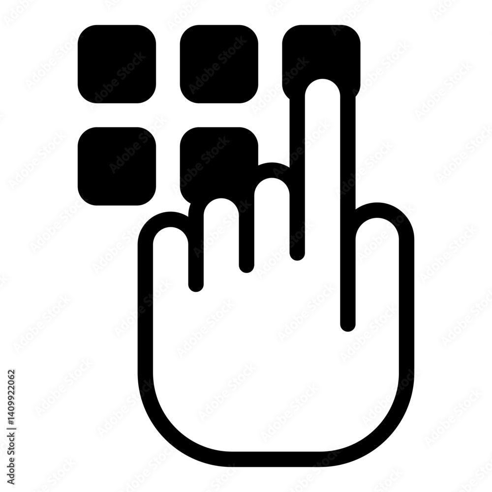 Poster typing pin code solid icon, data protection concept. vector graphics. hand pointer with buttons, inp