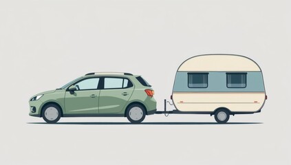 Fototapeta premium Car with Travel Trailer - Side View