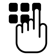Typing pin code solid icon, data protection concept. Vector graphics. Hand pointer with buttons, input sign on white background, glyph style mobile or design.