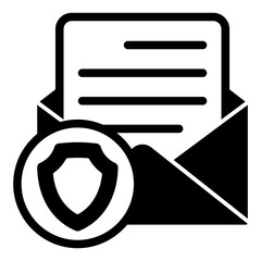 Envelope with letter solid icon, postage delivery concept. Vector graphics. Letter with safety emblem, mail sign on white background, glyph style mobile or design.