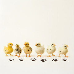 Naklejka premium Group of Baby Chickens on White Background – Cute Farm Animal Stock Photo